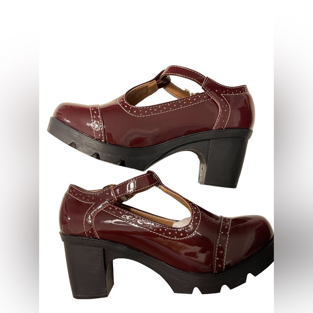 DADAWEN Women's Classic T-Strap Platform Mid-Heel Square Toe Oxfords Dress Shoes